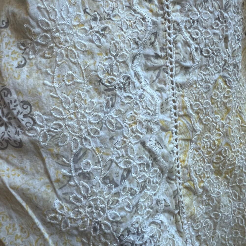 Rachel Zoe Yellow Embroidery Eyelet Lace Detail Cottage Core Boho Midi Dress M - Picture 6 of 6